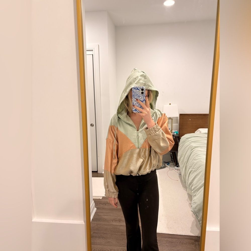 Colorblock Hooded Half Zip Pullover